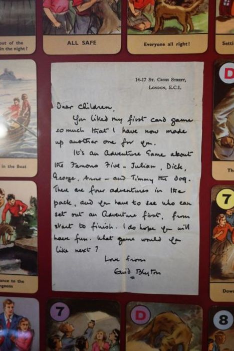 Enid Blyton, The Famous Five card game with with personalised copy letter from author, framed and - Image 3 of 3