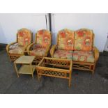 Wicker conservatory set including 2 seater sofa, 2 arm chairs, coffee table(no glass) and side