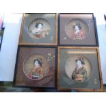 4 Japanese Geisha shadow box 3D wall art pictures, 28cm x 28cm