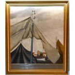 Marion Elizabeth Adnams (1898–1995) Derby, Oil on board "Drying the Nets" 1955. framed, 59cm x 69cm.