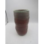 Pink and grey lustre stoneware vase studio made 8" high