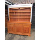 Large Douglas Fir dresser with 3 drawers and 3 door cupboard to base and shelving above H200cm