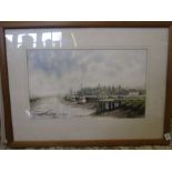 Andrew Curry watercolour depicting moored boats 76x56cm