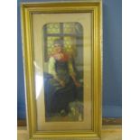 G. Martin oil on board depicting a woman in the window 32x57cm