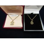 9ct gold 'B' necklace 2.76g and a gold plated 'B' necklace