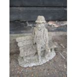 Concrete man on bench ornament H45cm approx