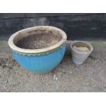 2 ceramic garden plant pots. Largest H32cm approx