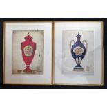 Two mount and framed decorative plates of vases