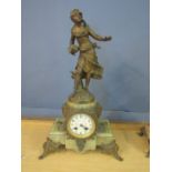 A French clock 'La Rosee Du Matin par aug. Moreau' inscripted, brass figure and designs with a