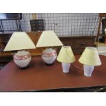 2 pairs of ceramic table lamps with shades. Plugs removed