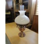 Brass oil lamp with class shade converted to electric