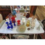 Mixed glassware including vases and paper weight