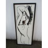 Signed original 1950's Pop Art painting of a nude lady in frame 43cm x 103cm approx
