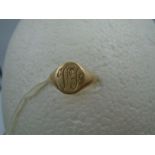 9ct gold signet ring engraved VF, 4.9g