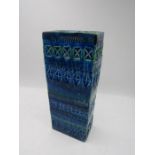Bitossi blue glazed rectangular vase 22cm high