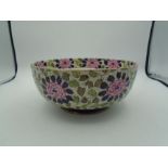 Royal Doulton bowl with pink and blue flower pattern and gilt, 23cm diameter