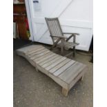 Iroko folding garden lounger and wooden garden chair