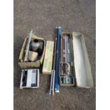 2 Vintage projectors, projector screen and knitting machine etc