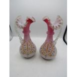 A pair of Antique hand painted vases 10" tall