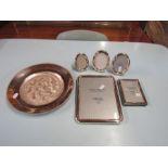 5 Silver plated photo frames and plate