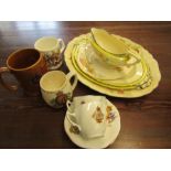 Alfred Meakin 'sunshine' platters and jug plus 2 other plates and Royal memorabilia cups