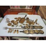 Brass items including horse brasses and bell etc