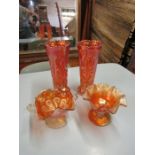 Pair of Carnival glass vases and 2 bowls