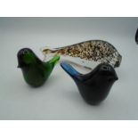 Wedgwood speckled glass fish plus Wedgwood green and blue glass birds