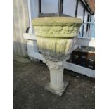 Concrete garden pot on stand H72cm approx