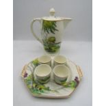 Copeland Spode 'Silver Birch' teapot and egg cup plate set