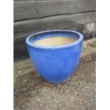 Glazed blue ceramic garden pot H41cm approx