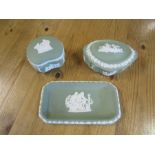 Wedgewood Jasperware sage trinket boxes and dish