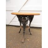 Cast iron pub table with pine top H71cm Diameter 68cm approx