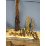 Mounted deer hoof peg rails and a horse tail