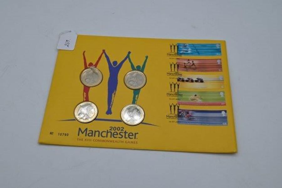 2002 Manchester Commonwealth Games coin cover with four £2 coins for the game, excellent condition - Image 2 of 3