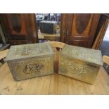 2 Brass covered wood bins