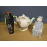 Shelley black vase and teapot and a vintage toby jug