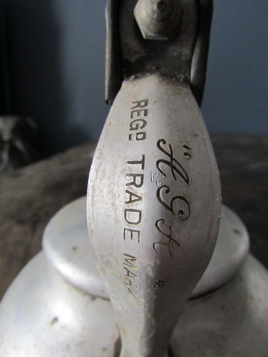 Vintage aluminium kettle with name and enamel bucket - Image 2 of 3