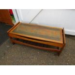 Retro brass topped coffee table H43cm W117cm D50cm approx