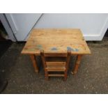 Vintage pine children's table and chair