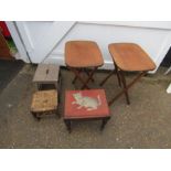 2 Folding tables and 3 footstools