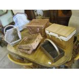 Wicker baskets and wooden box etc