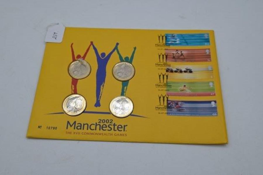 2002 Manchester Commonwealth Games coin cover with four £2 coins for the game, excellent condition