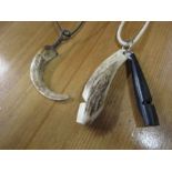Acme dog whistle, stag horn whistle and necklace