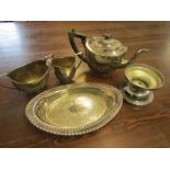 Plated tea set with tray and bottle holder