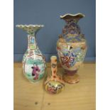 3 Oriental vases tallest 30cm