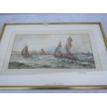 'Hardy' watercolour of ships at sea 29x17"