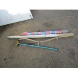 Vintage Scythe, roll of polythene and windbreaker etc