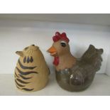 Large ceramic hen and cat