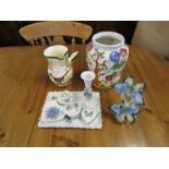 Ceramic dressing table set, hand painted English vase and butterfly figurine etc
